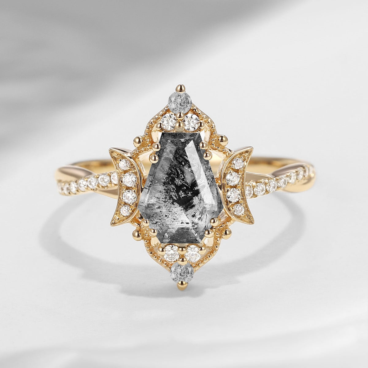 Crescent Moon | Coffin Cut Herkimer Diamond Infinity Galaxy Engagement Ring