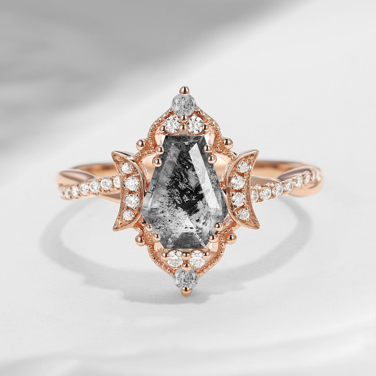 Crescent Moon | Coffin Cut Herkimer Diamond Infinity Galaxy Engagement Ring