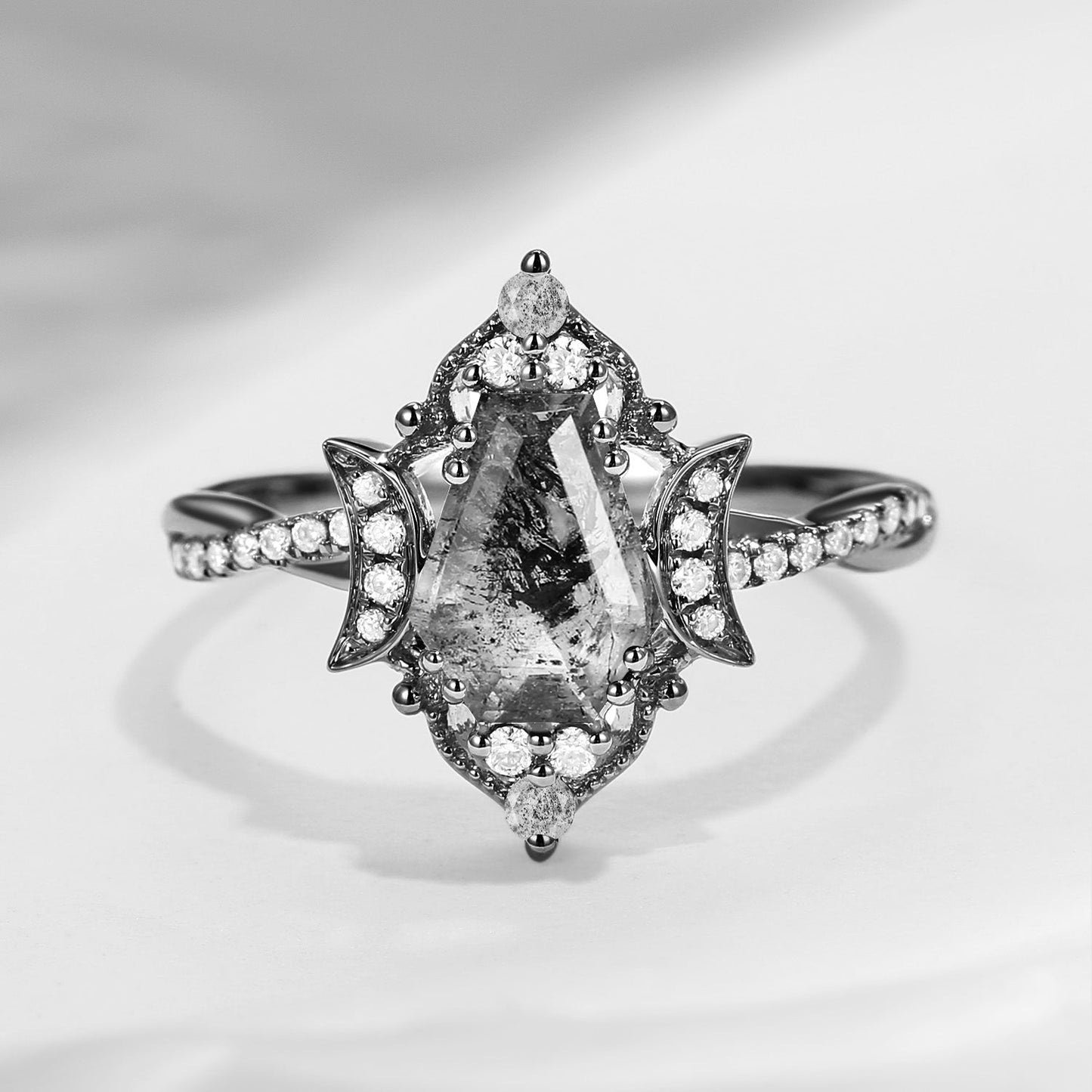 Crescent Moon | Coffin Cut Herkimer Diamond Infinity Galaxy Engagement Ring