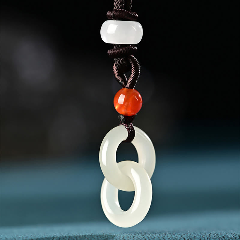 Fortune Jewel Natural Hetian Cyan Jade White Jade Double Peace Buckle Success Necklace Pendant