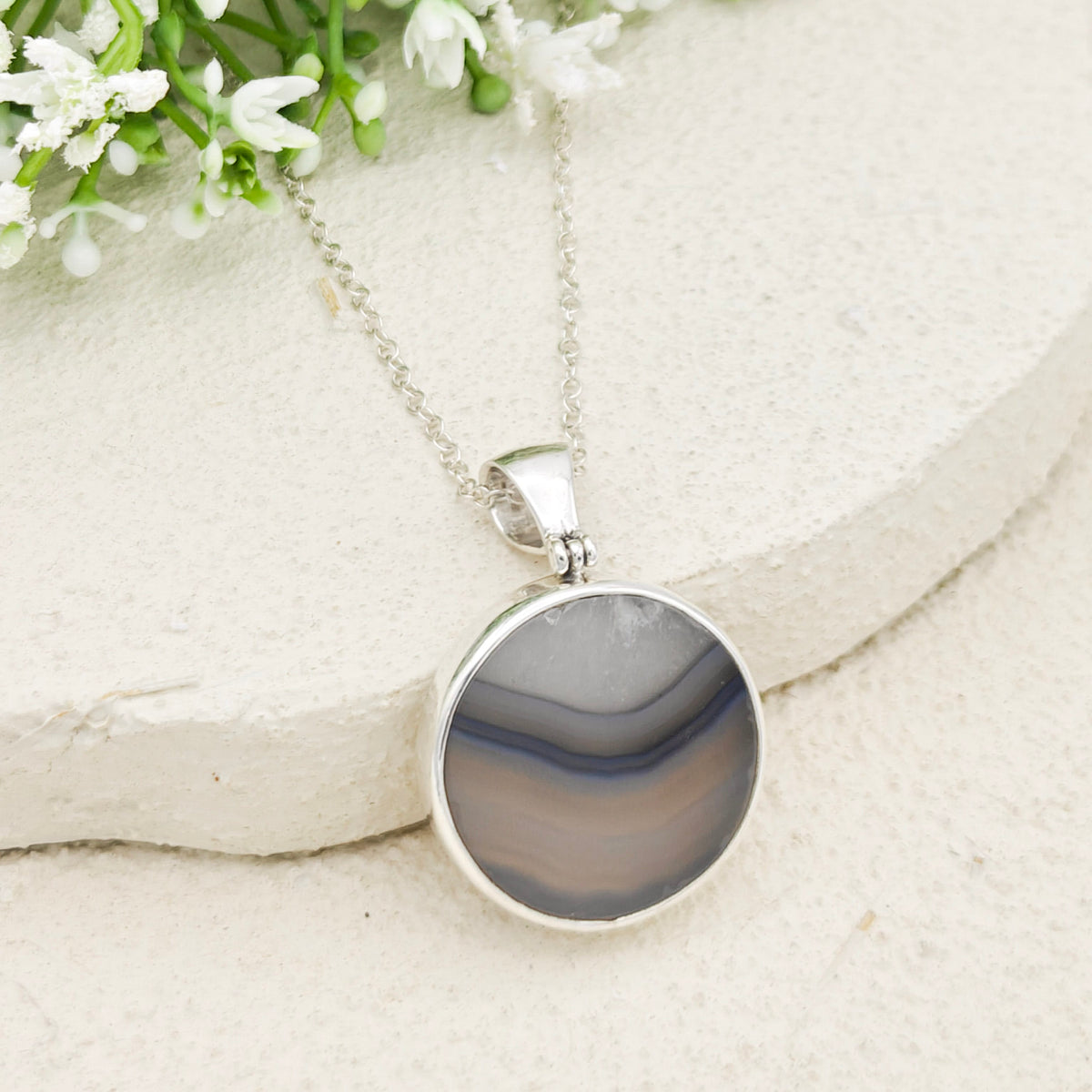 Earth Tones Agate Pendant in Sterling Silver | May birthstone and Gemini Gift