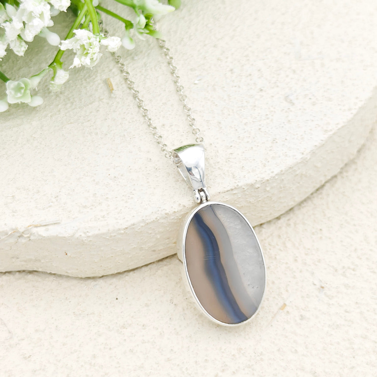 Earth Tones Agate Pendant in Sterling Silver | May birthstone and Gemini Gift