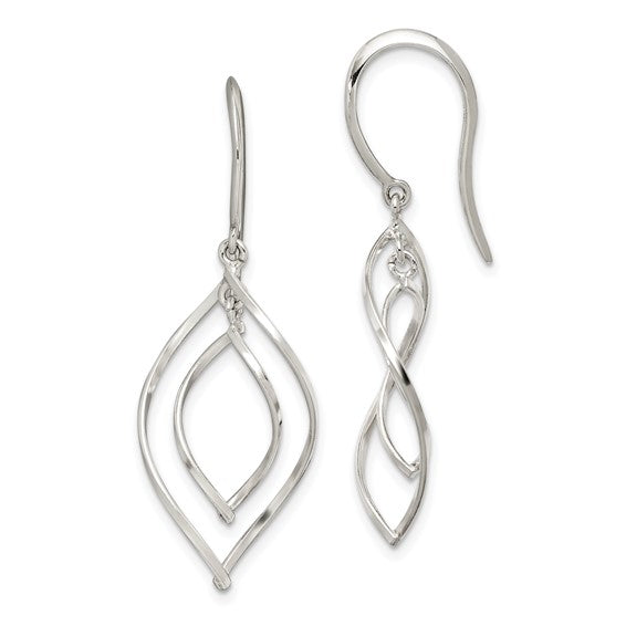 Sterling Silver Fancy Twisted Marquise Shaped Dangle Earrings