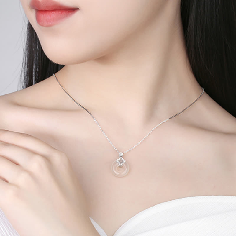 Fortune Jewel 925 Sterling Silver Chalcedony Coin Peace Buckle Positive Necklace Pendant