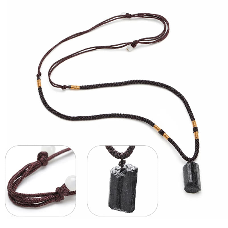Fortune Jewel Natural Black Tourmaline Positive Rope Necklace Pendant