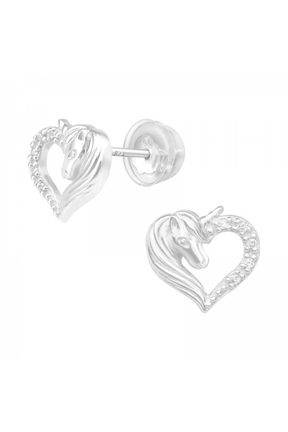 Children's Sterling Silver Unicorn Ear Studs & CZ - SS