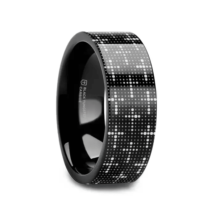 ECCLESIA | Black Tungsten Dotted Cross Wedding Band, Flat