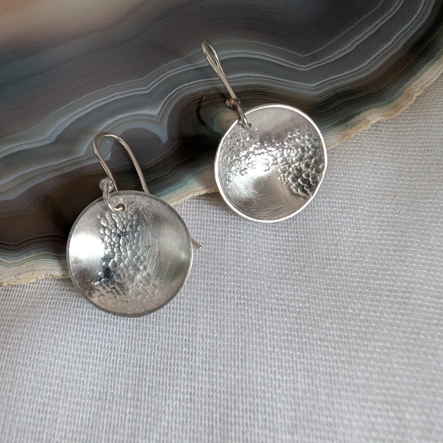Eco Silver Hammered Dome Earrings | 18 mm Circle | Dangle and Drop Earrings | Recycled Sterling Silver