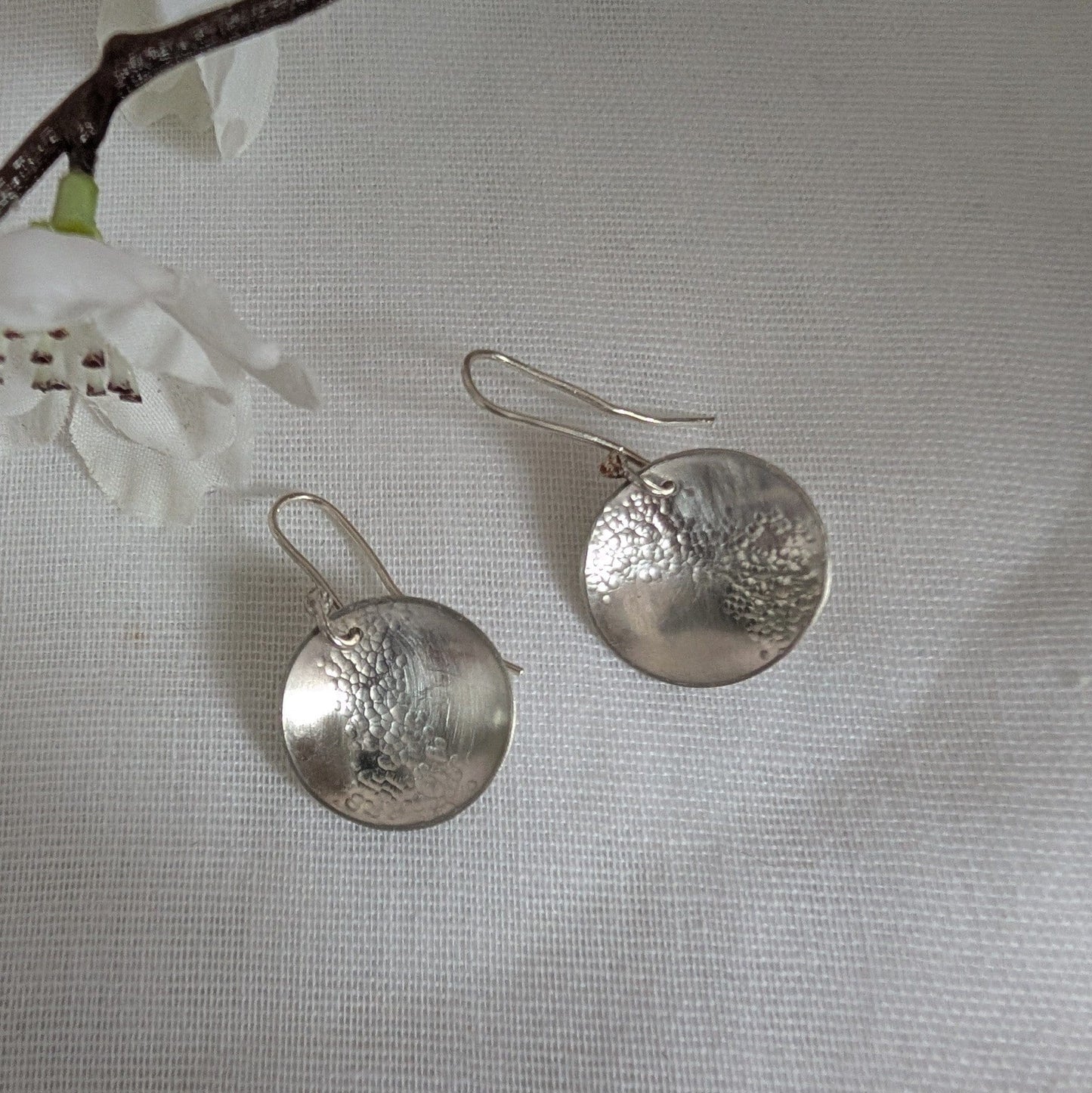 Eco Silver Hammered Dome Earrings | 18 mm Circle | Dangle and Drop Earrings | Recycled Sterling Silver
