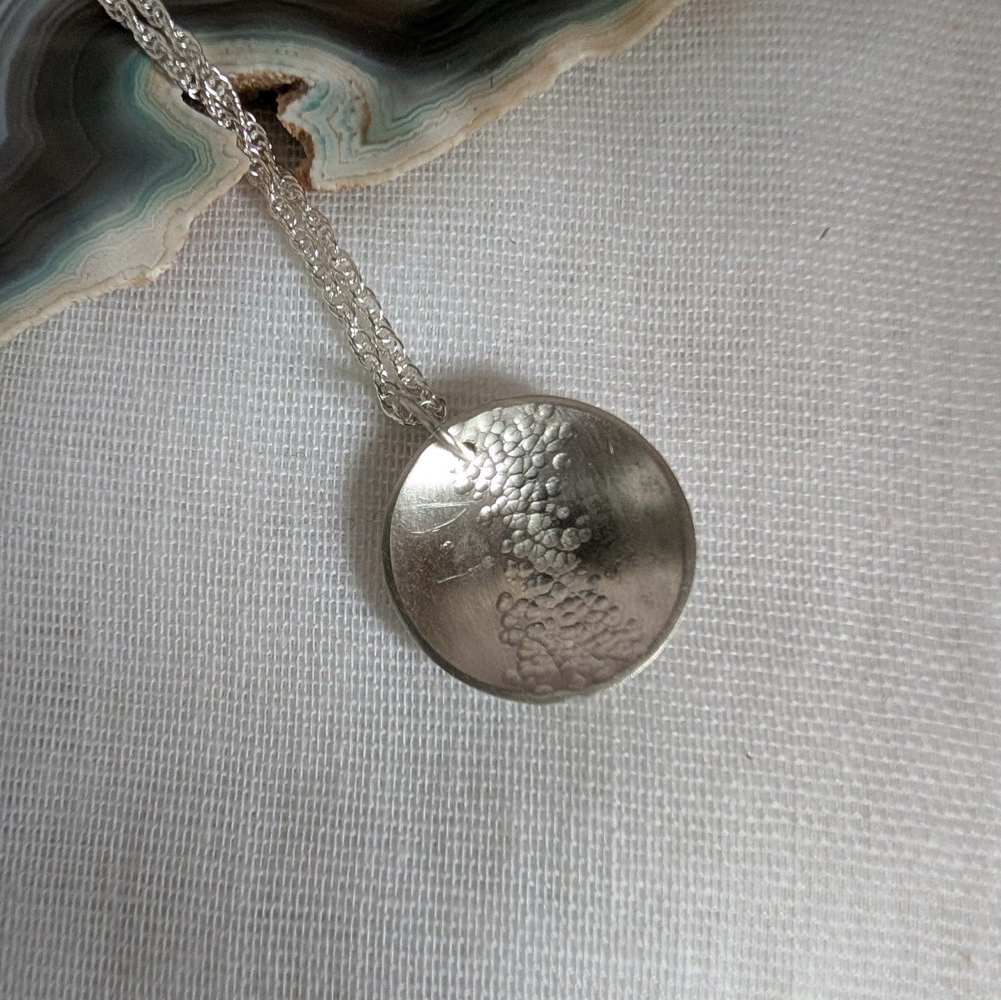 Eco Silver Hammered Dome Pendant | 18 mm Circle | Necklace | Recycled Sterling Silver