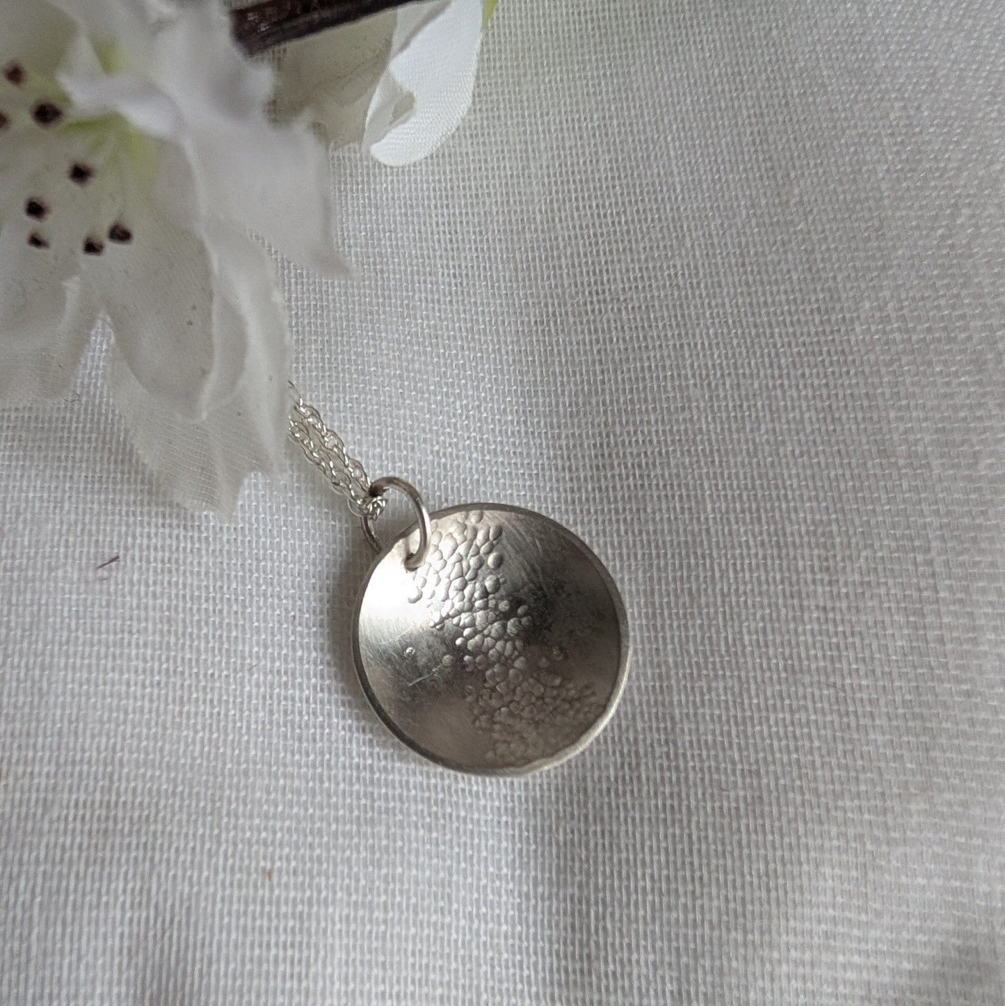 Eco Silver Hammered Dome Pendant | 18 mm Circle | Necklace | Recycled Sterling Silver