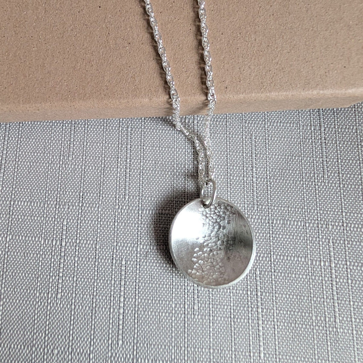 Eco Silver Hammered Dome Pendant | 18 mm Circle | Necklace | Recycled Sterling Silver
