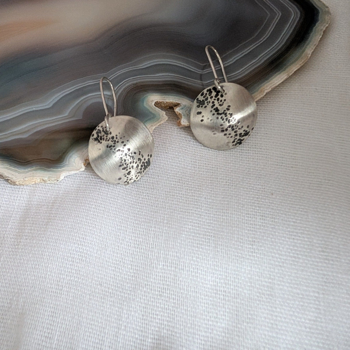 Eco Silver Oxidised Dome Earrings | 18 mm Circle | Dangle and Drop Earrings | Recycled Sterling Silver