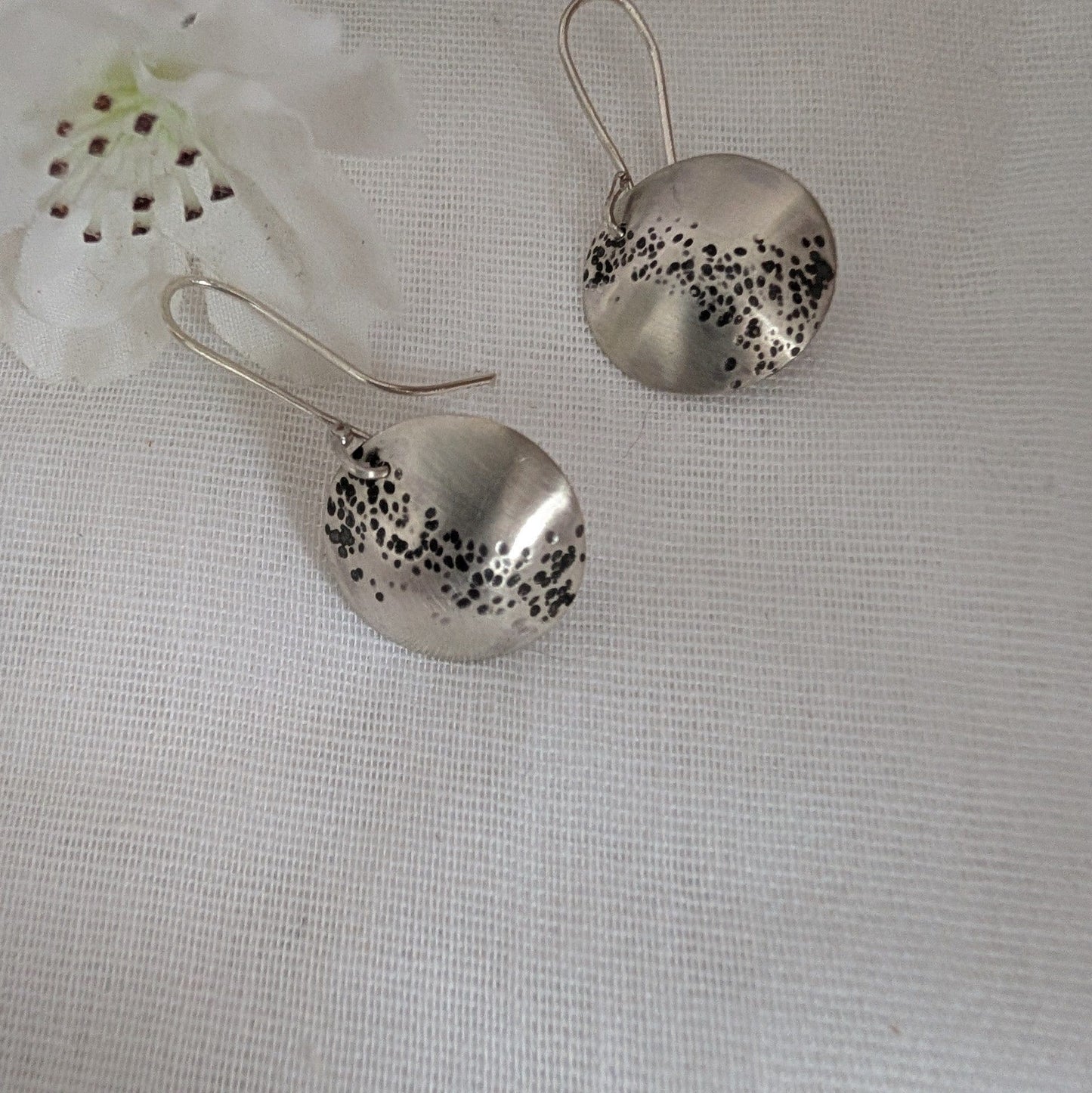 Eco Silver Oxidised Dome Earrings | 18 mm Circle | Dangle and Drop Earrings | Recycled Sterling Silver