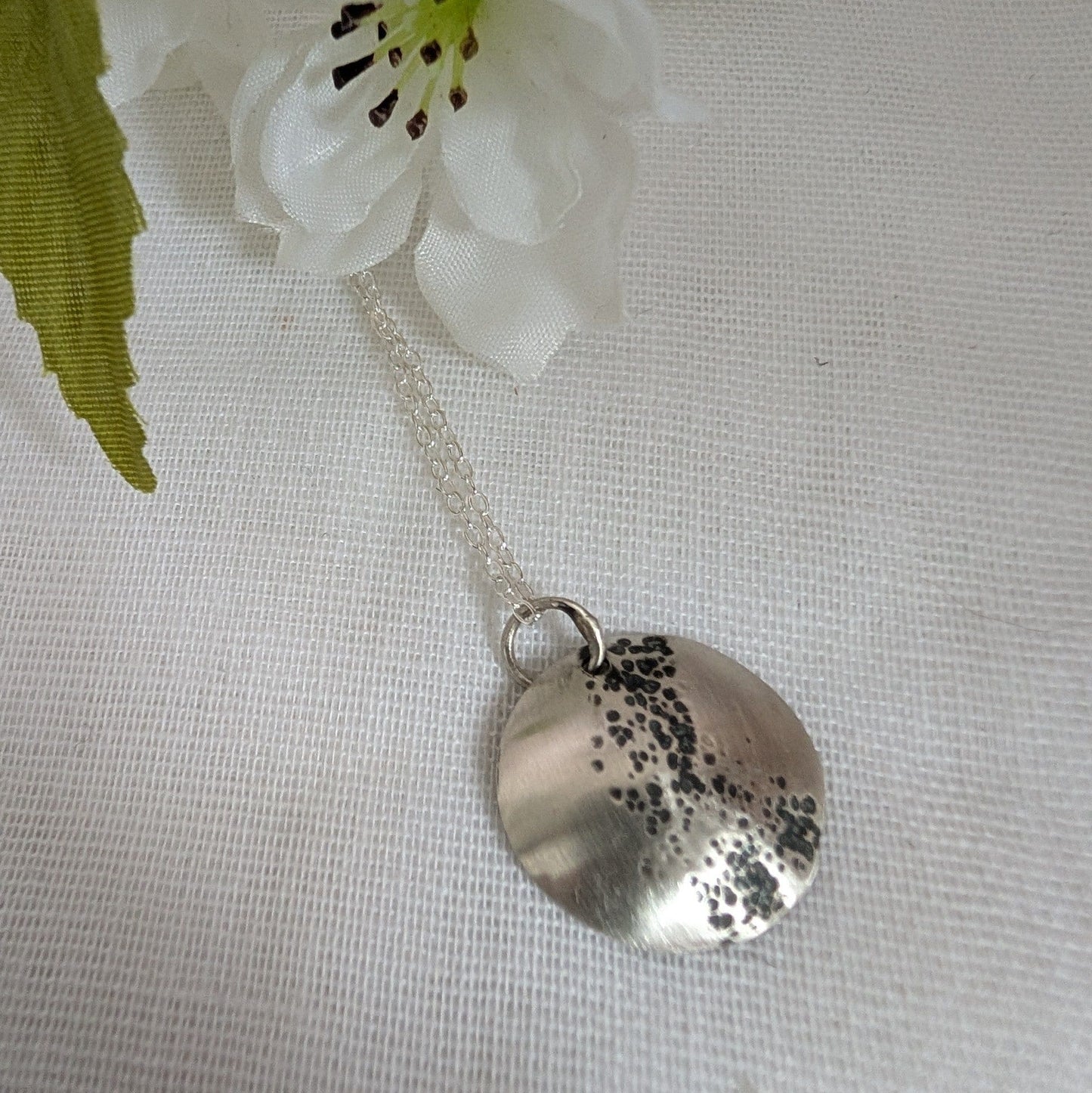 Eco Silver Oxidised Hammered Dome Pendant | 18 mm Circle | Necklace | Recycled Sterling Silver
