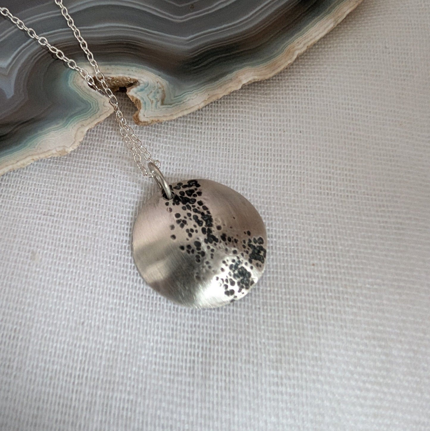 Eco Silver Oxidised Hammered Dome Pendant | 18 mm Circle | Necklace | Recycled Sterling Silver