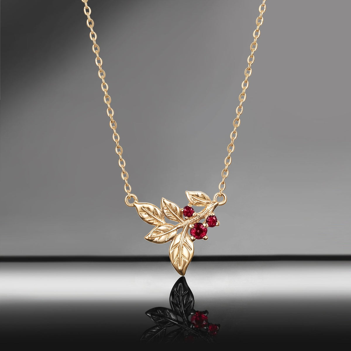 Nature Inspired Garden of Eden Labl Ruby Leafy Pendant Necklace - 'Thorns & Roses'
