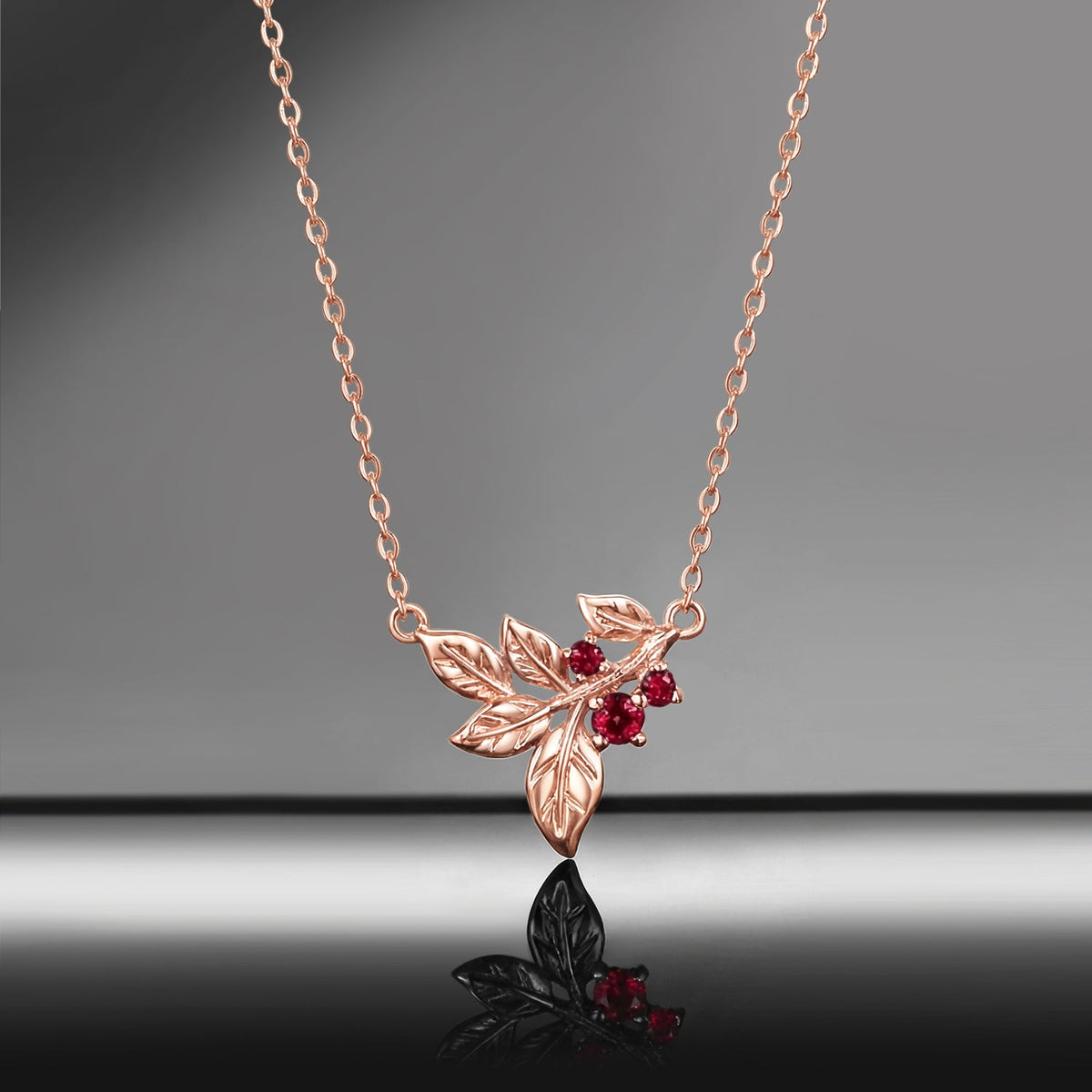 Nature Inspired Garden of Eden Labl Ruby Leafy Pendant Necklace - 'Thorns & Roses'