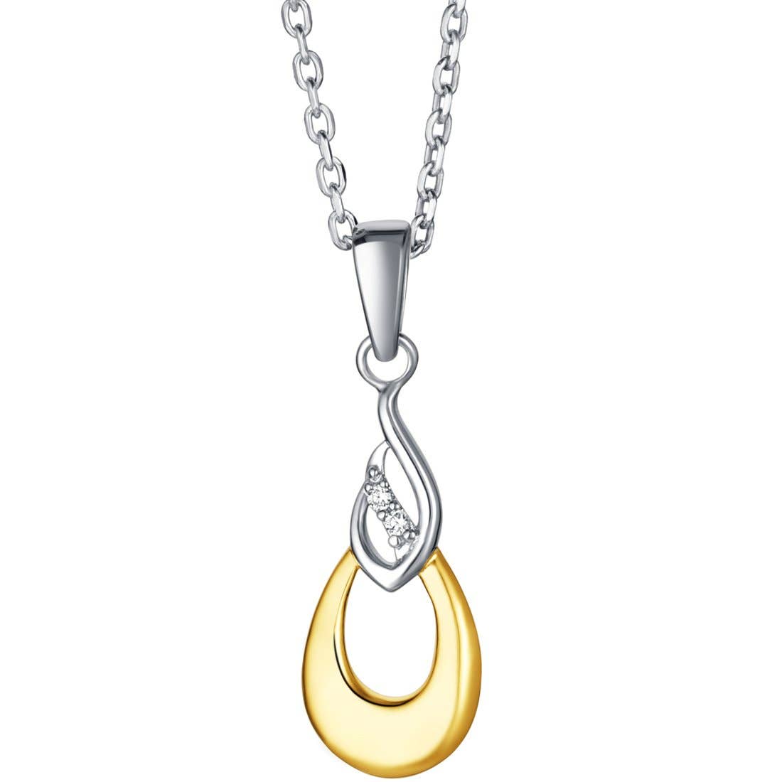 Two-Tone Sterling Silver Double Teardrop Pendant & 925 sterling silver necklace