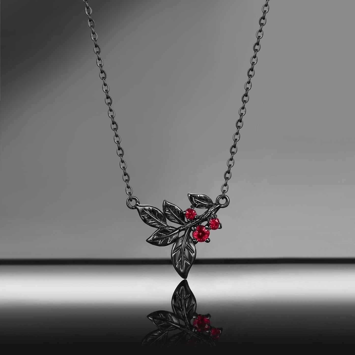 Nature Inspired Garden of Eden Labl Ruby Leafy Pendant Necklace - 'Thorns & Roses'