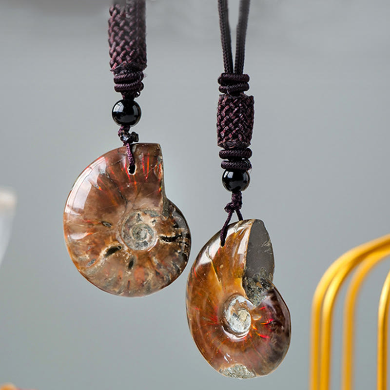 Fortune Jewel Natural Ammonite Fossil Snail Pattern Meditation Healing Necklace Pendant