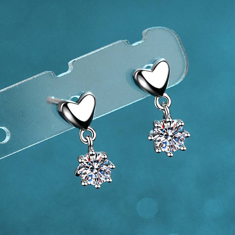 Solitaire Moissanite Heart Earrings in 925 Sterling Silver