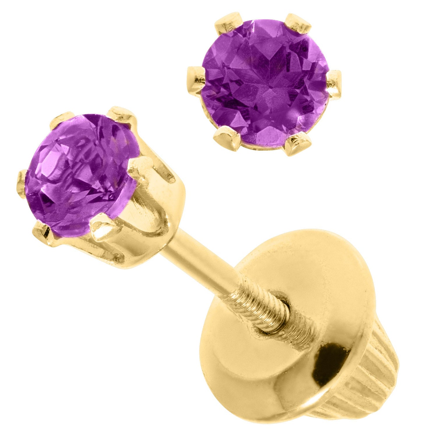 Children's 14KY Amethyst Birthstone Screwback Earrings