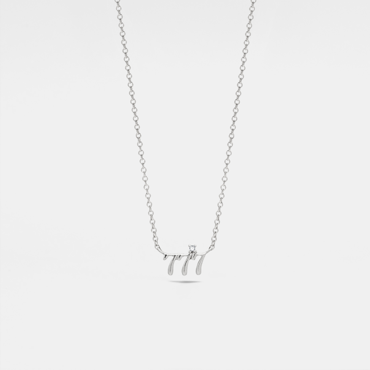 Dainty Angel Number Charm Necklace in 925 Sterling Silver: Silver / 777