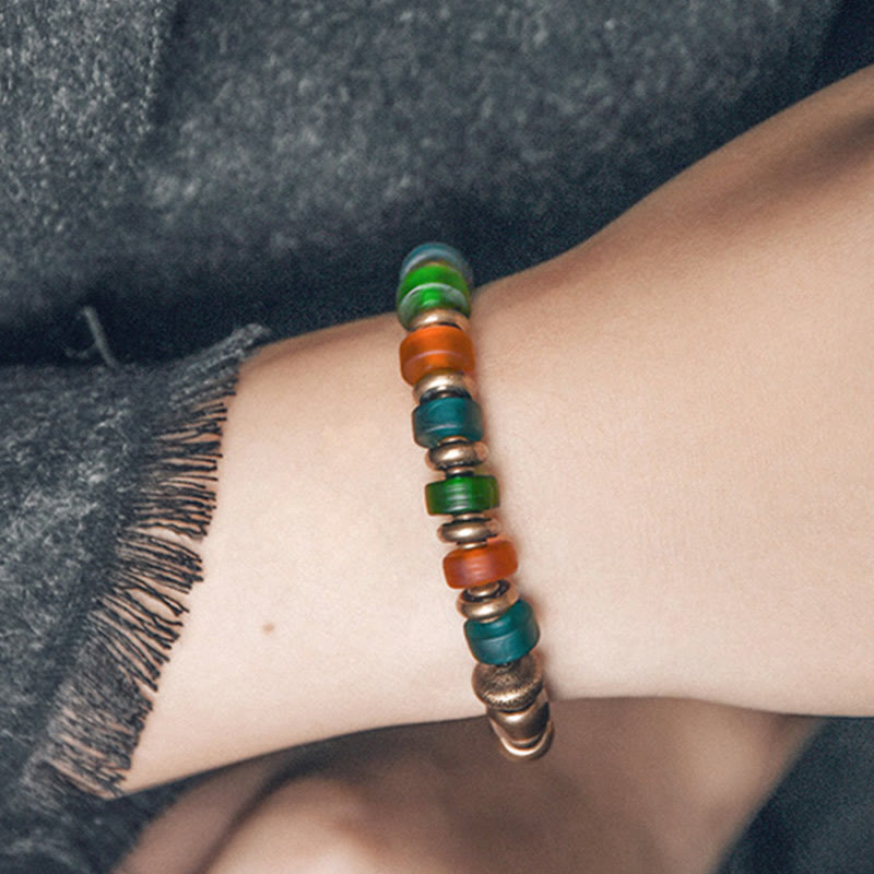 Fortune Jewel Tibetan Colorful Glass Beads Copper Wealth Bracelet