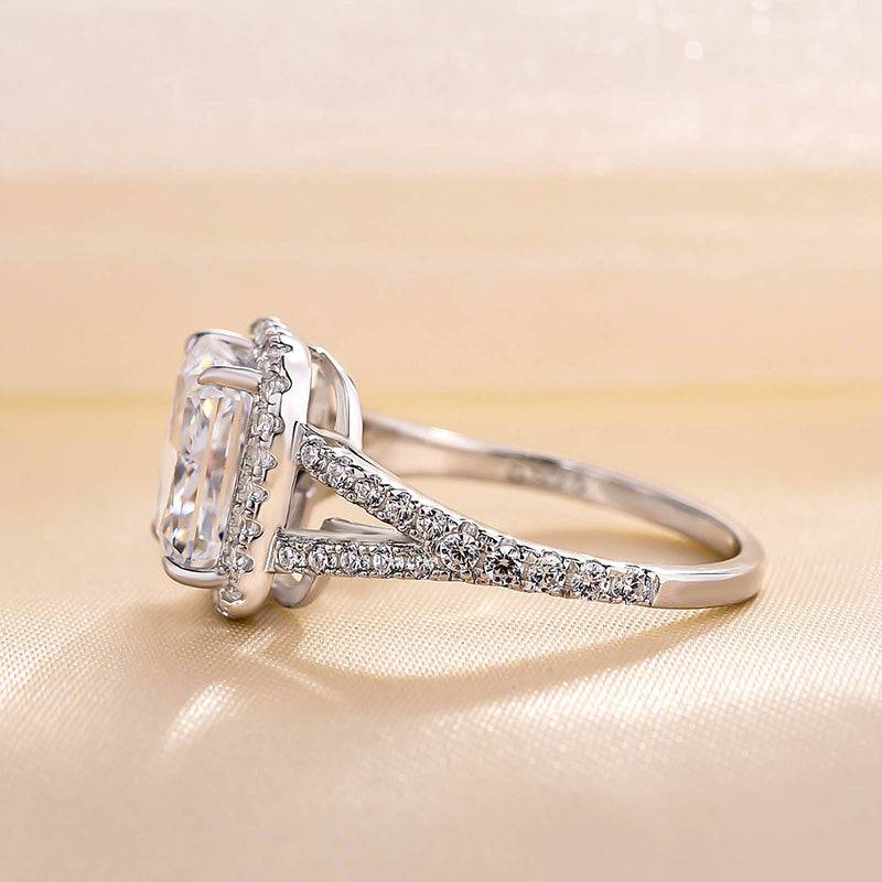 Radiant Cut Halo 925 Sterling Silver Engagement Ring