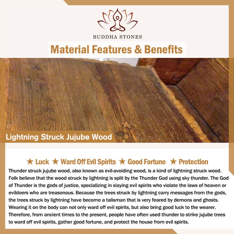 Fortune Jewel Lightning Struck Jujube Wood Taoist Five Thunder Order Luck Protection Necklace Pendant