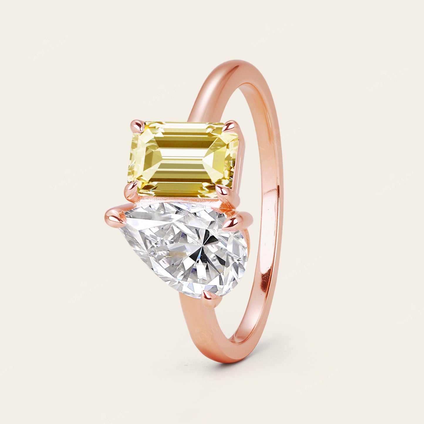 IGI Pear & Emerald Yellow Lab-Grown Diamond Toi et Moi Ring