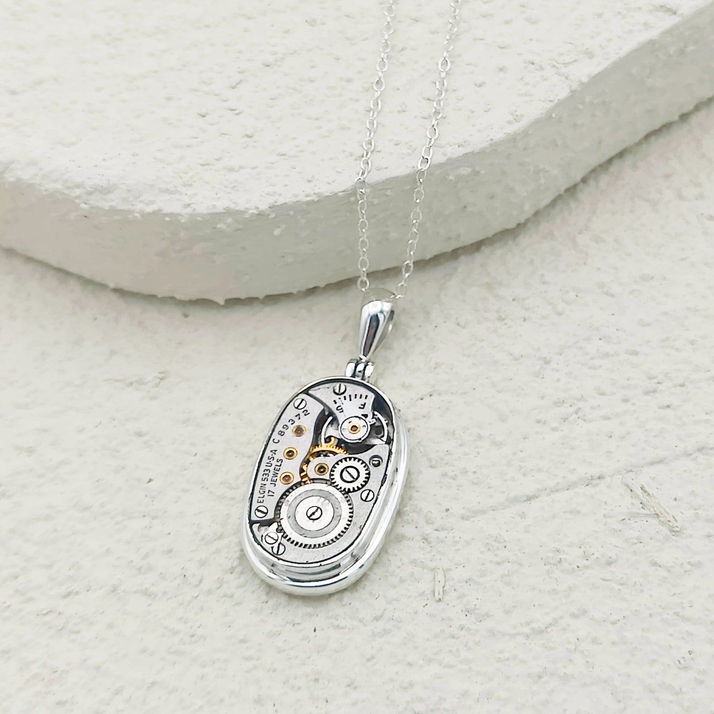 Elgin Watch Movement Pendant | Vintage Timepiece | Sterling Silver