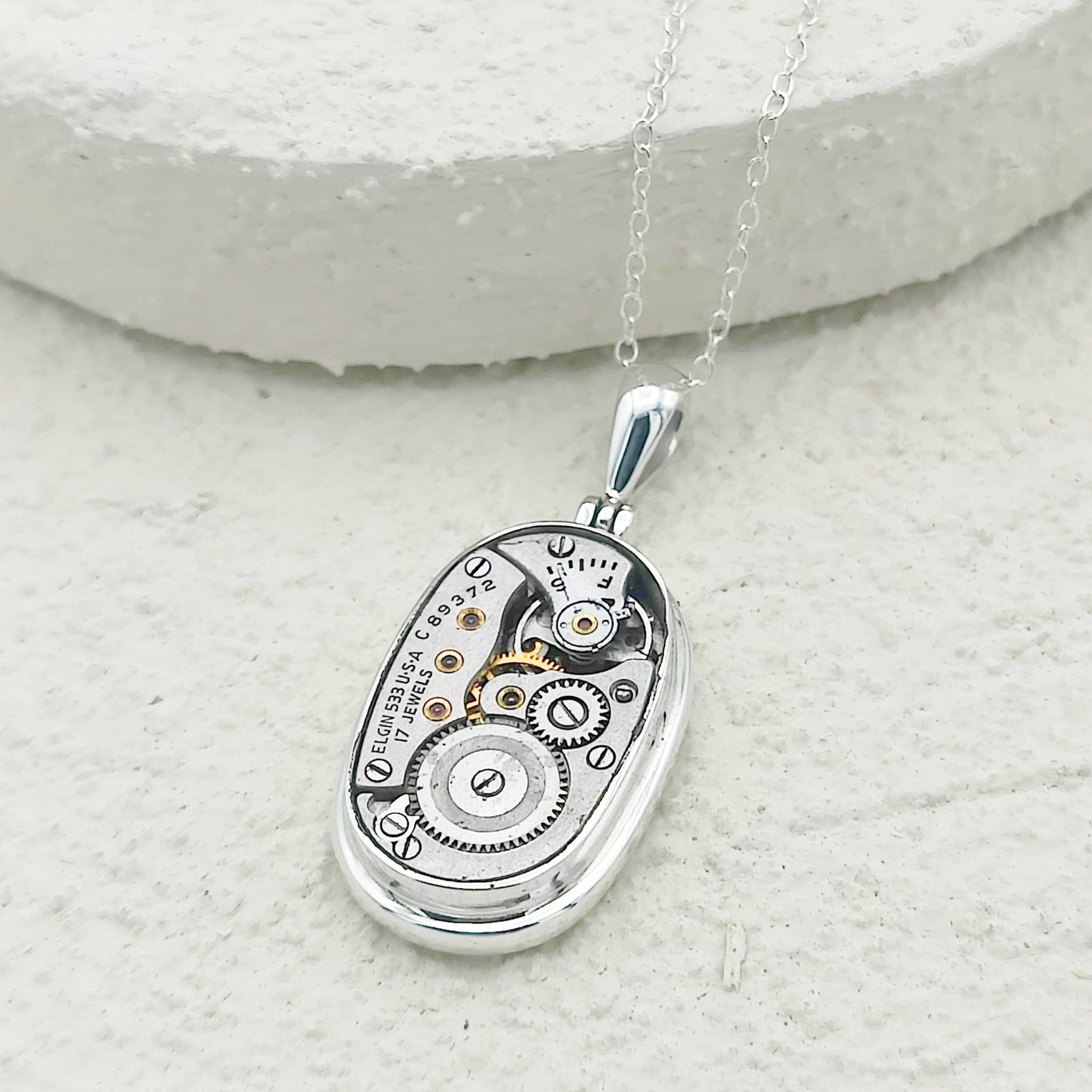 Elgin Watch Movement Pendant | Vintage Timepiece | Sterling Silver