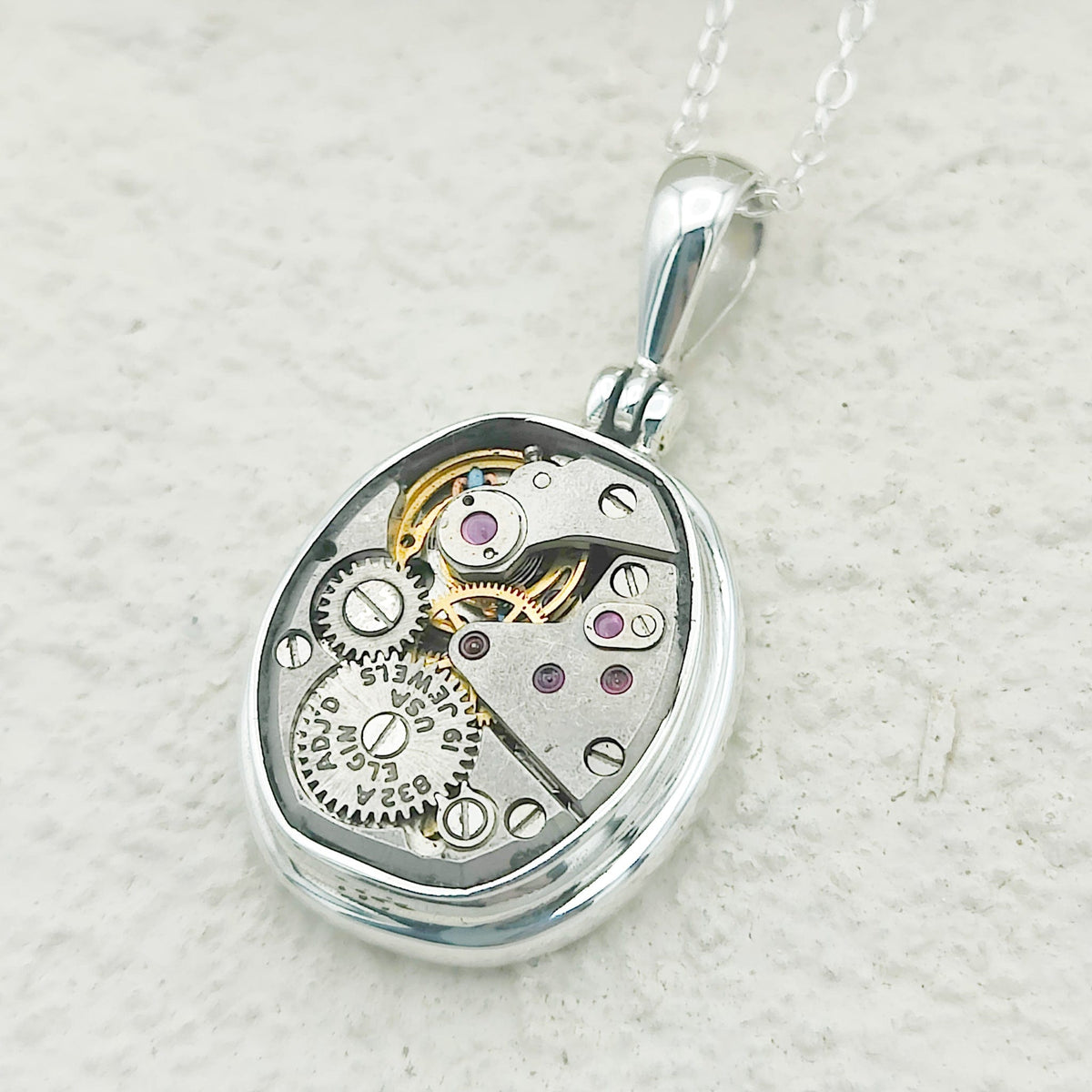 Elgin Watch Movement Pendant | Vintage Timepiece | Sterling Silver