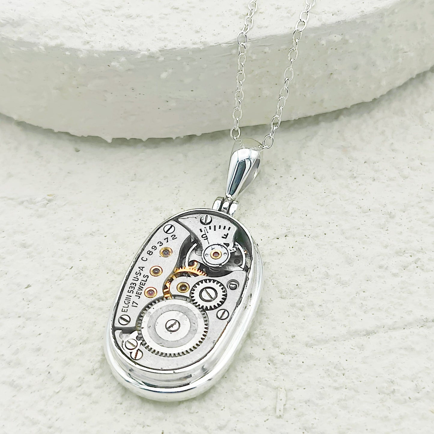 Elgin Watch Movement Pendant | Vintage Timepiece | Sterling Silver
