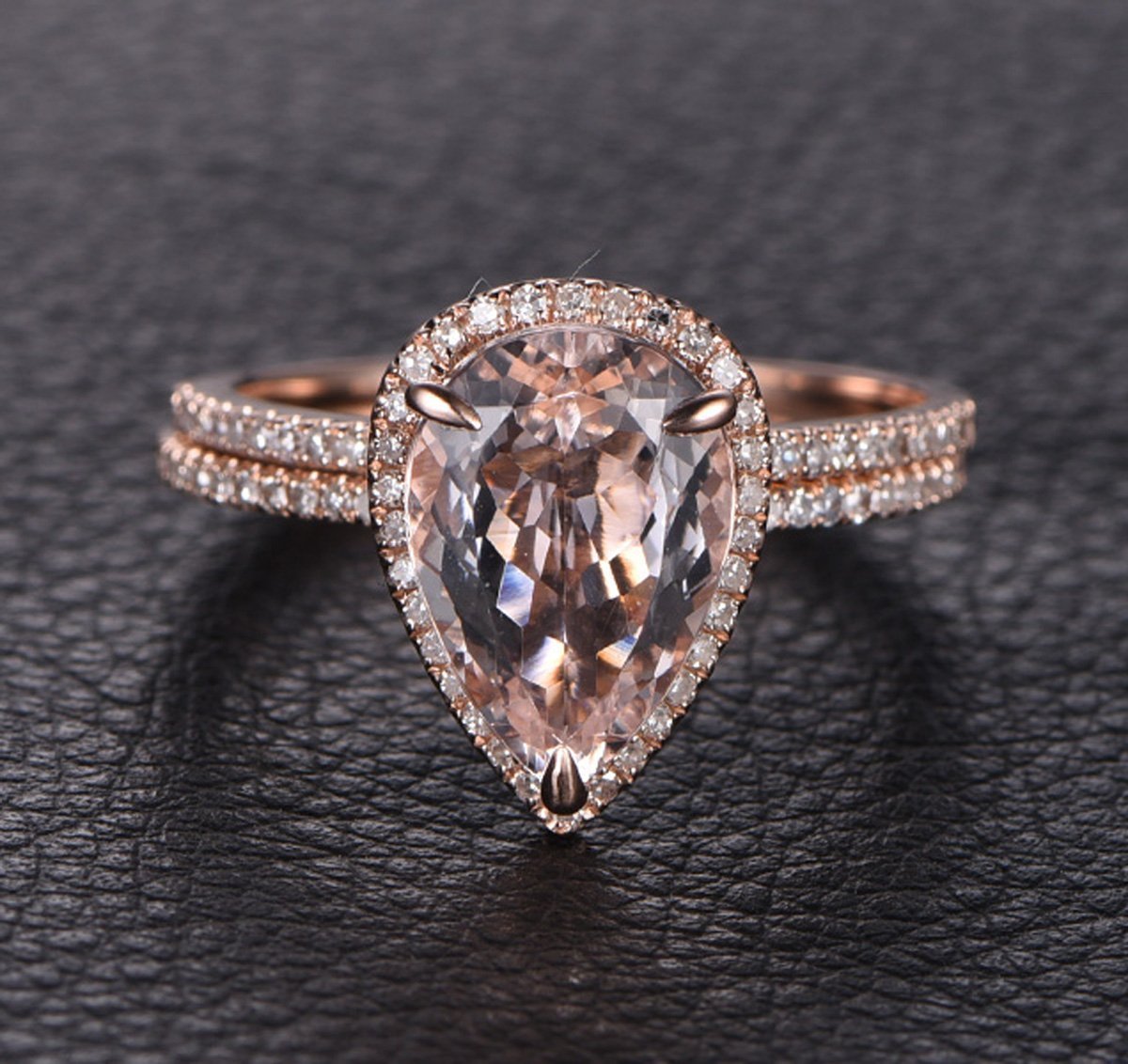 For Deann-3.5ct Elongated Pear Morganite Diamond Halo Bridal Set 14K Rose Gold