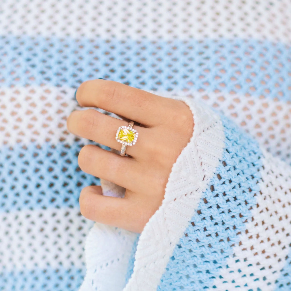 Elongated Cushion Yellow Sapphire Ring in Sterling Silver