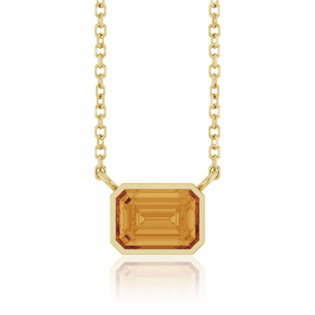 Emerald Cut Citrine Bezel Set Pendant Necklace
