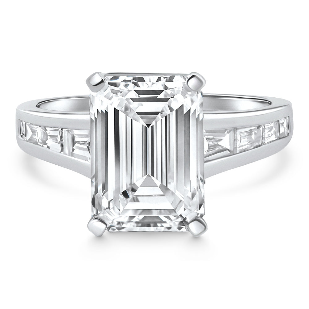 Certified 4 1/2Ct Emerald Diamond Baguette Engagement Ring 14k Gold Lab Grown