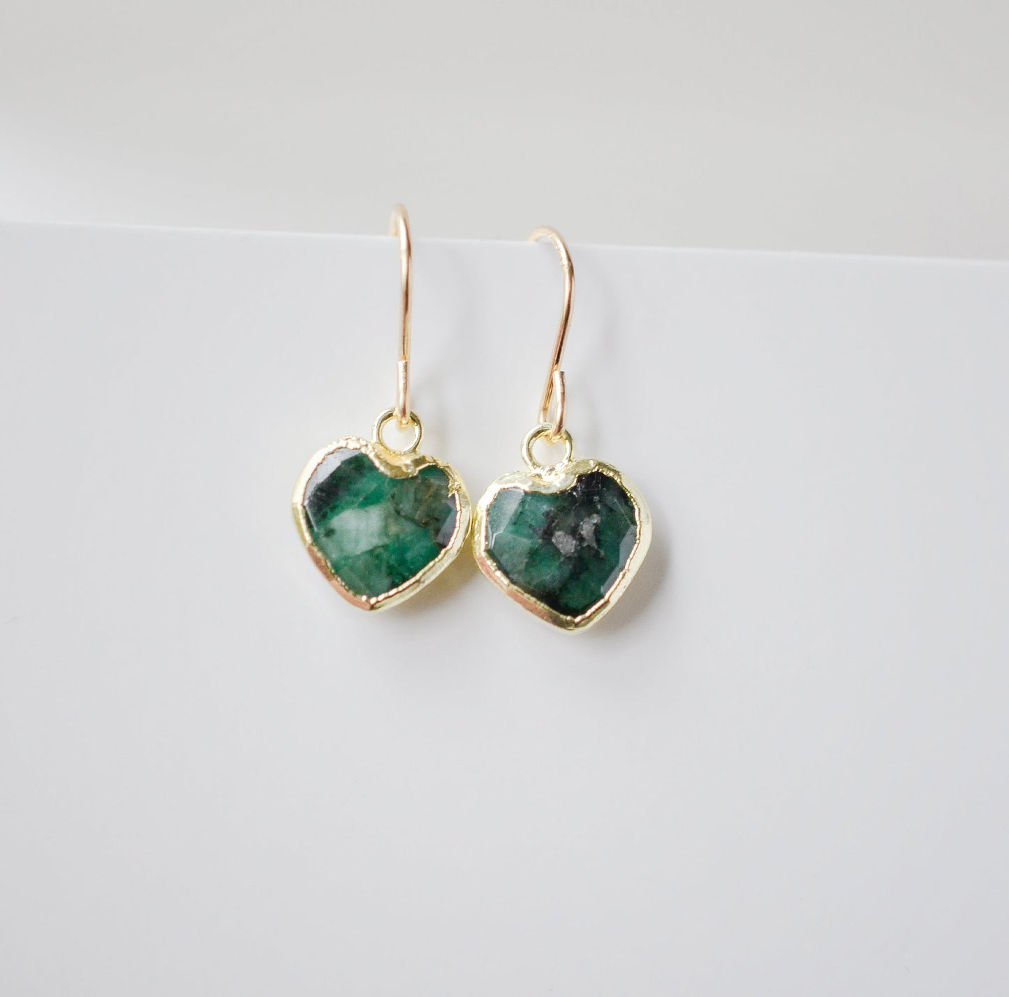 Raw Emerald Heart Earrings
