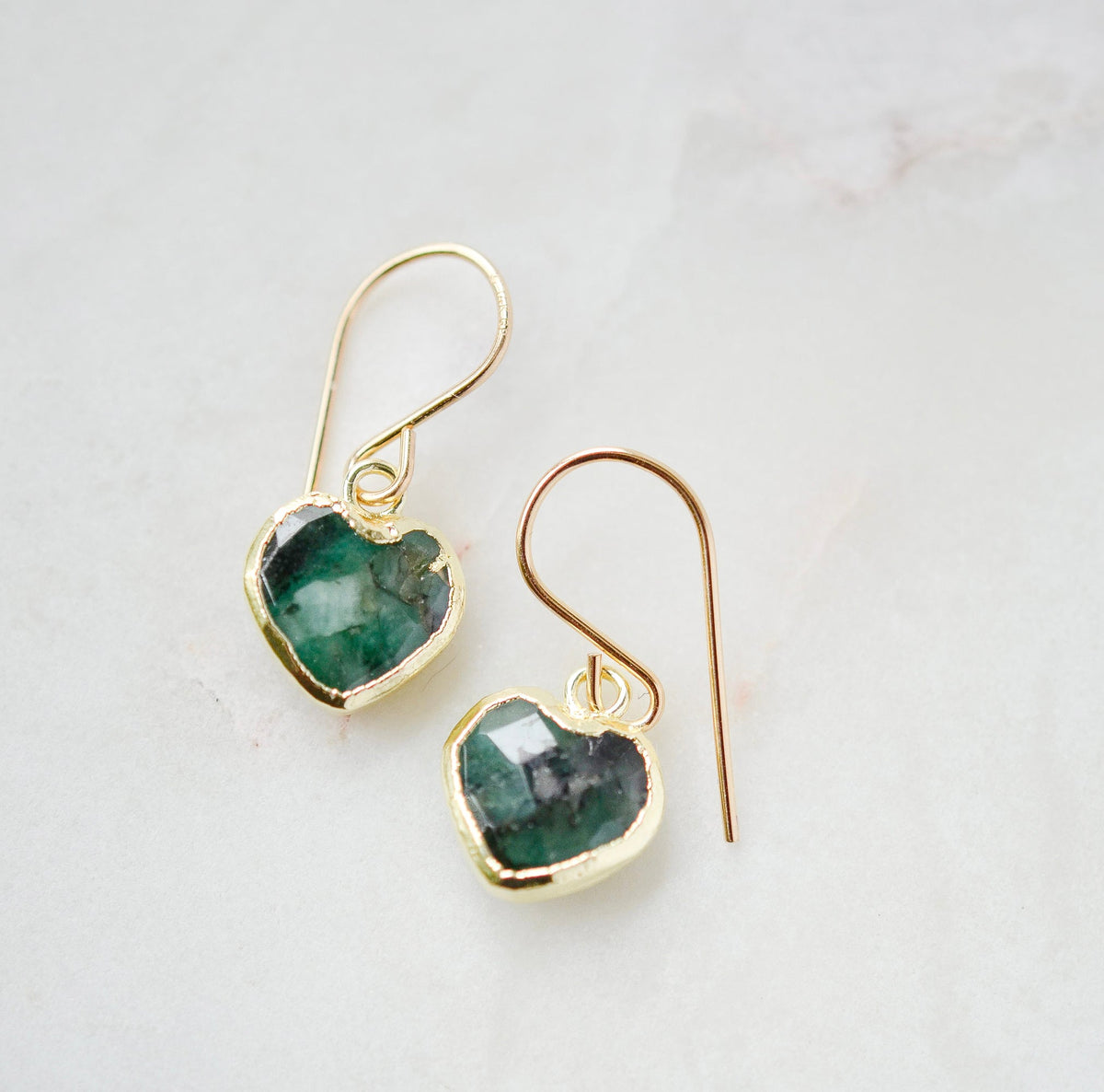 Raw Emerald Heart Earrings