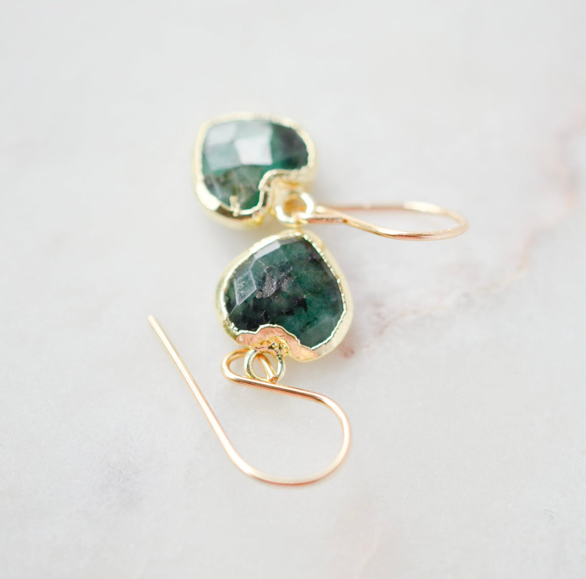 Raw Emerald Heart Earrings