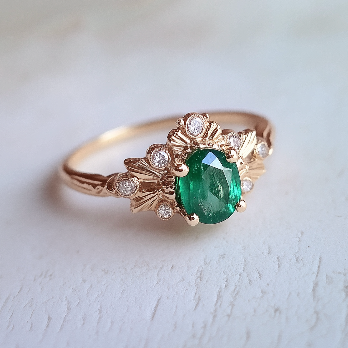 Isolde’s Willow | Vintage Oval Natural Emerald Engagement Ring