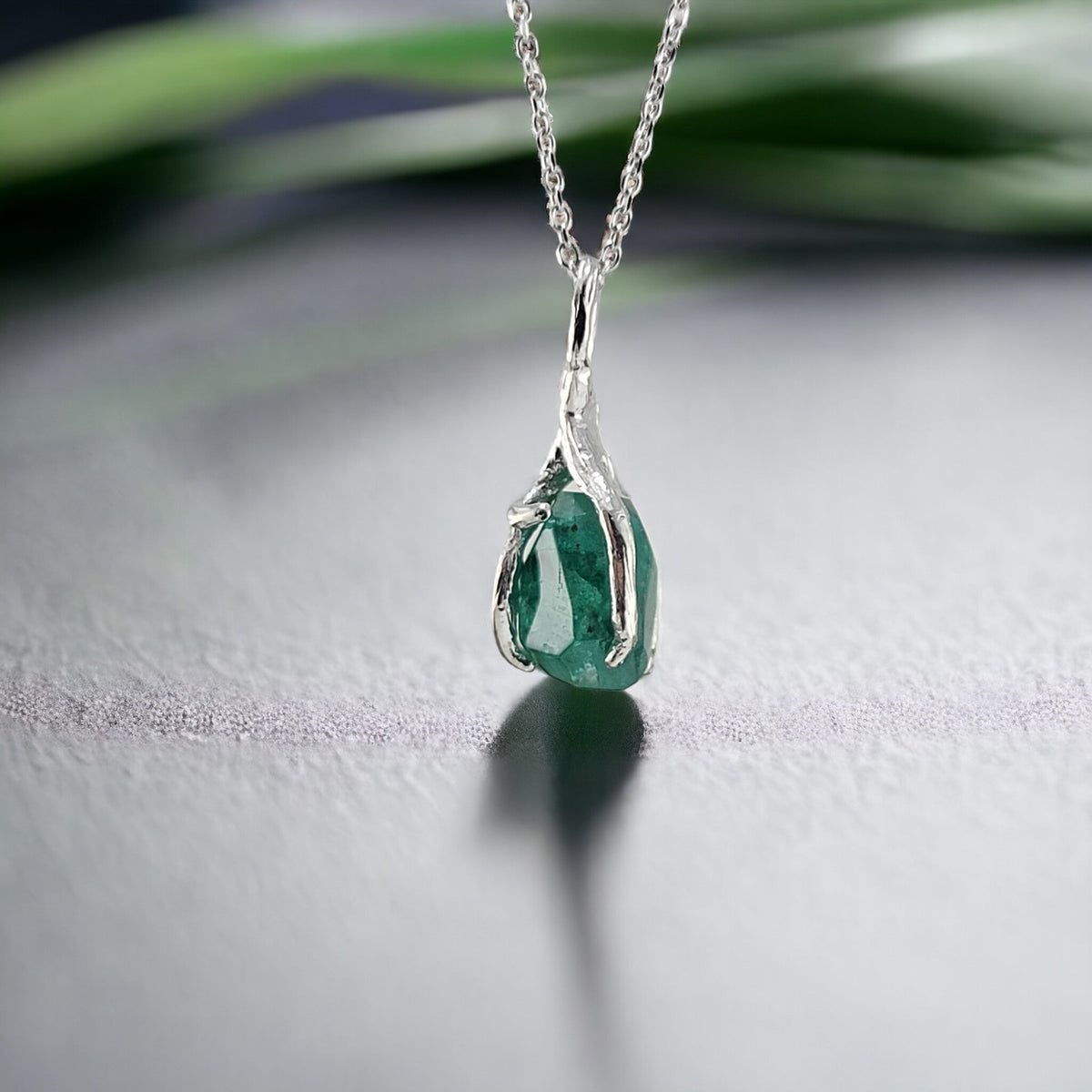 Raw Hand-cut Emerald Twig Pendant