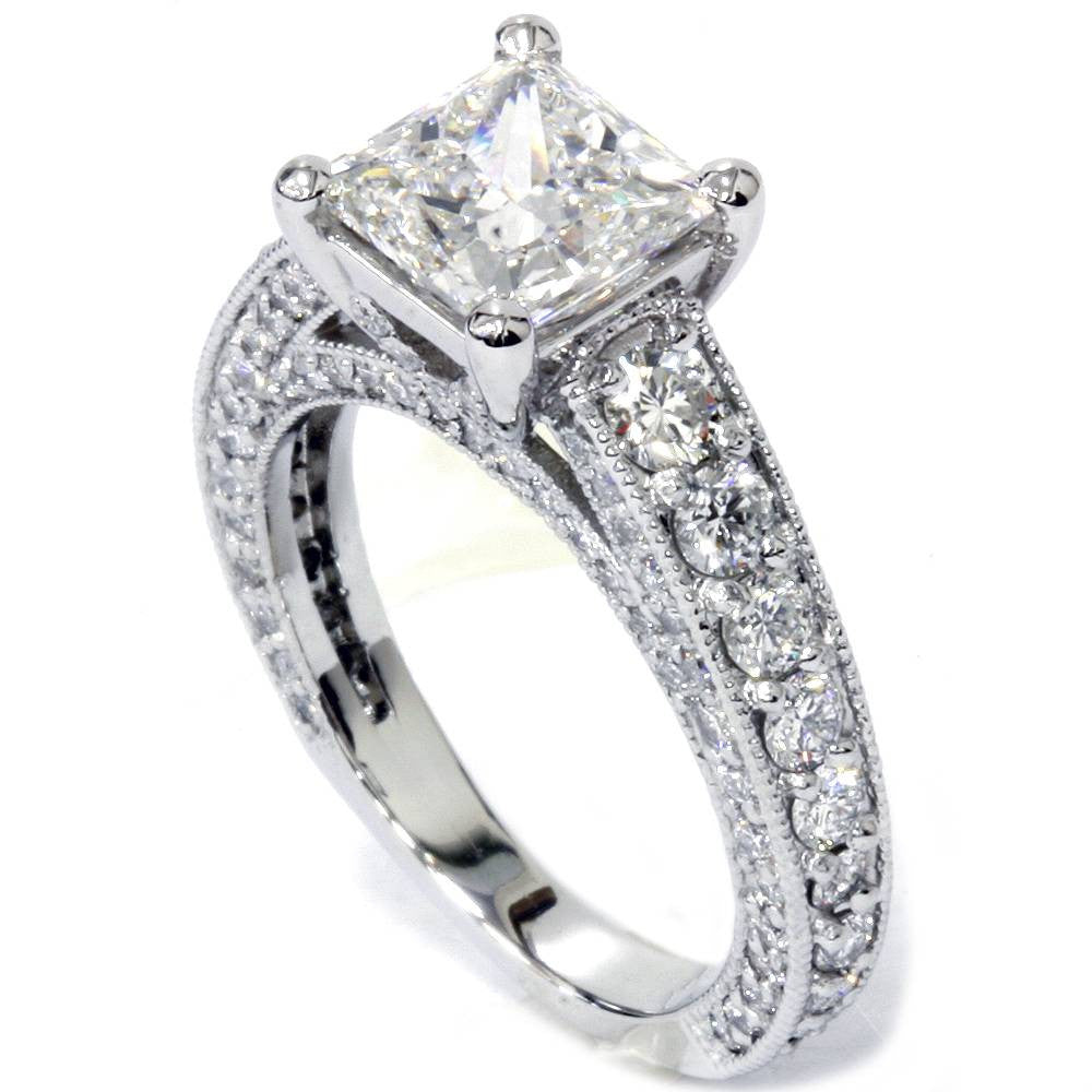Certified 3 3/4ct Princess Cut Lab Grown Diamond Engagement Ring 14K White Gold