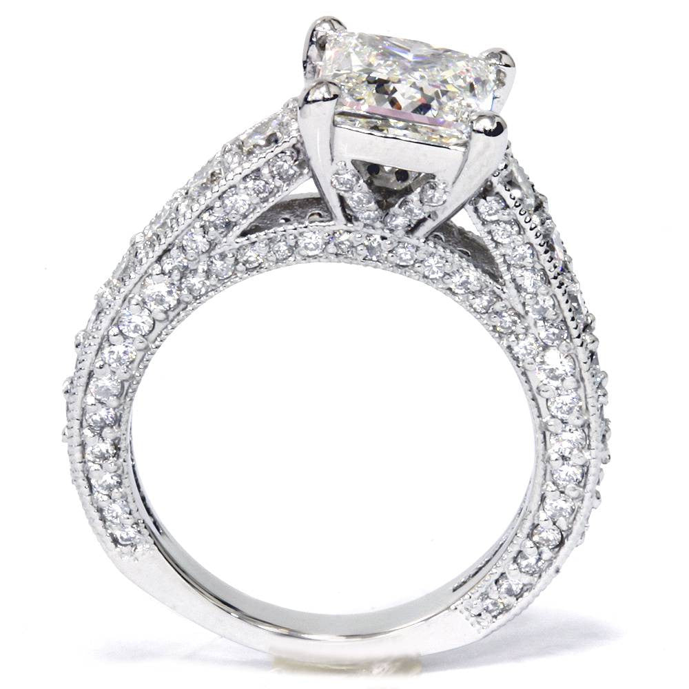 Certified 3 3/4ct Princess Cut Lab Grown Diamond Engagement Ring 14K White Gold