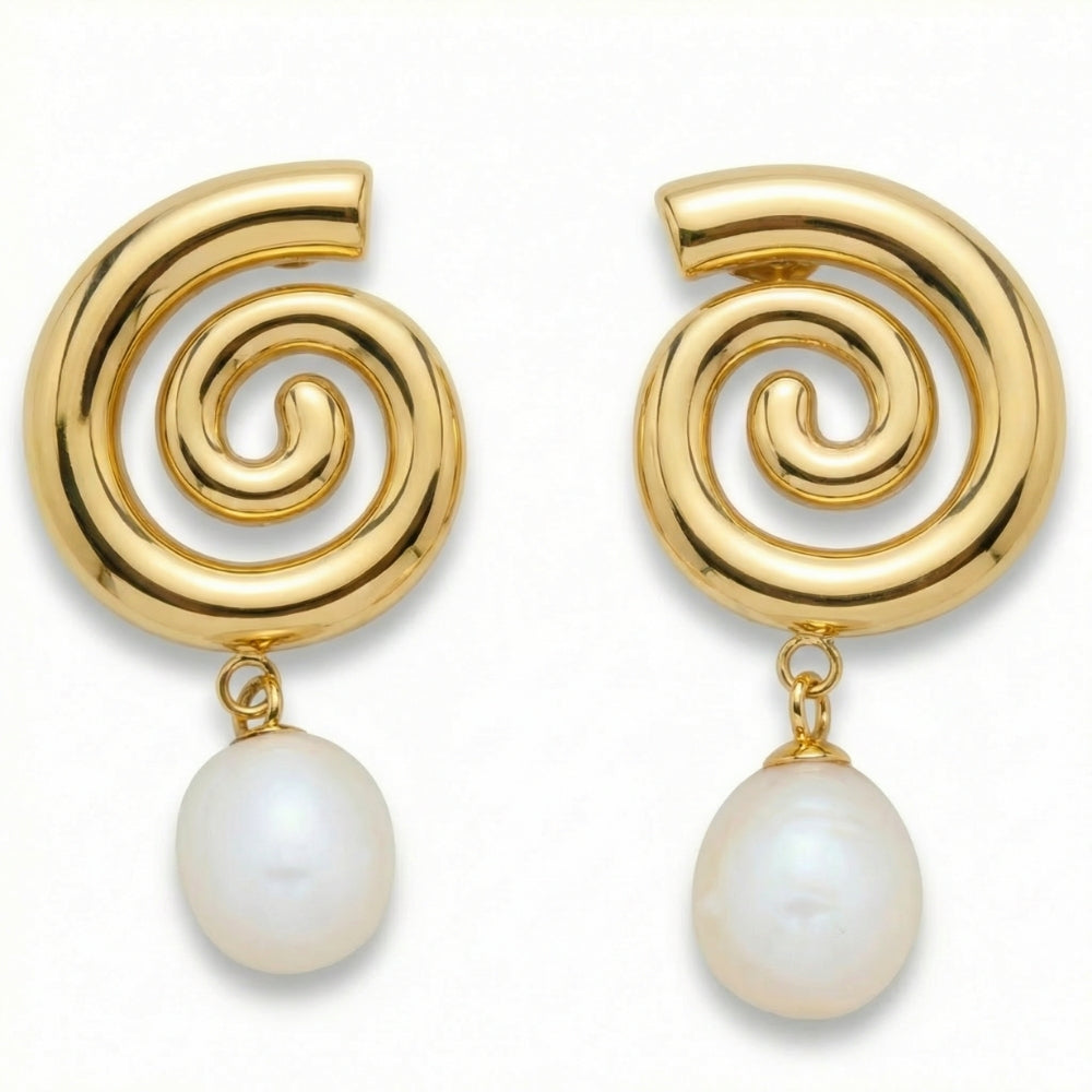 18k Yellow Gold Plated 1.5" Fresh Water Pearl Push Back Studs