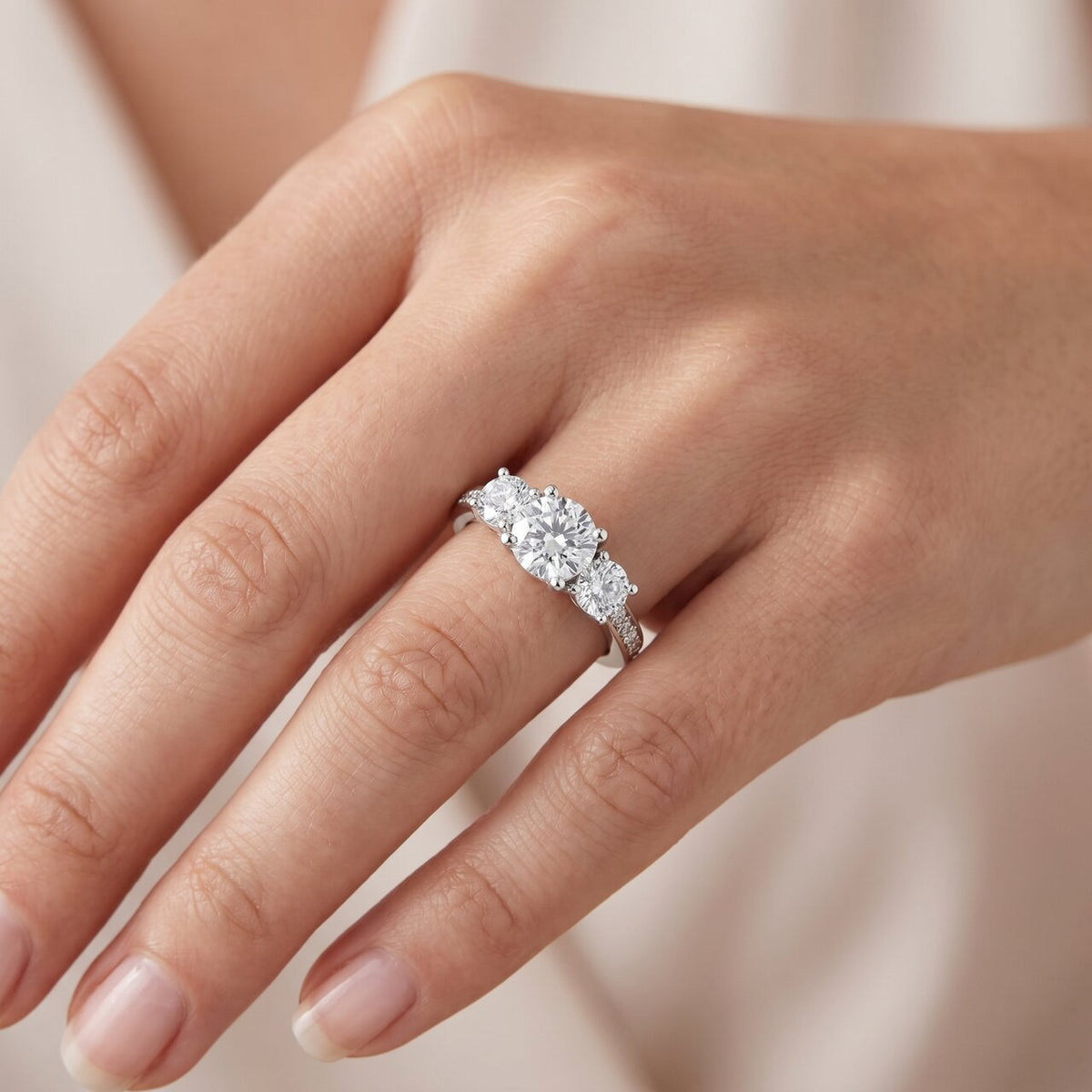 1 1/2ct 3-Stone Diamond Engagement Ring 14K White Gold