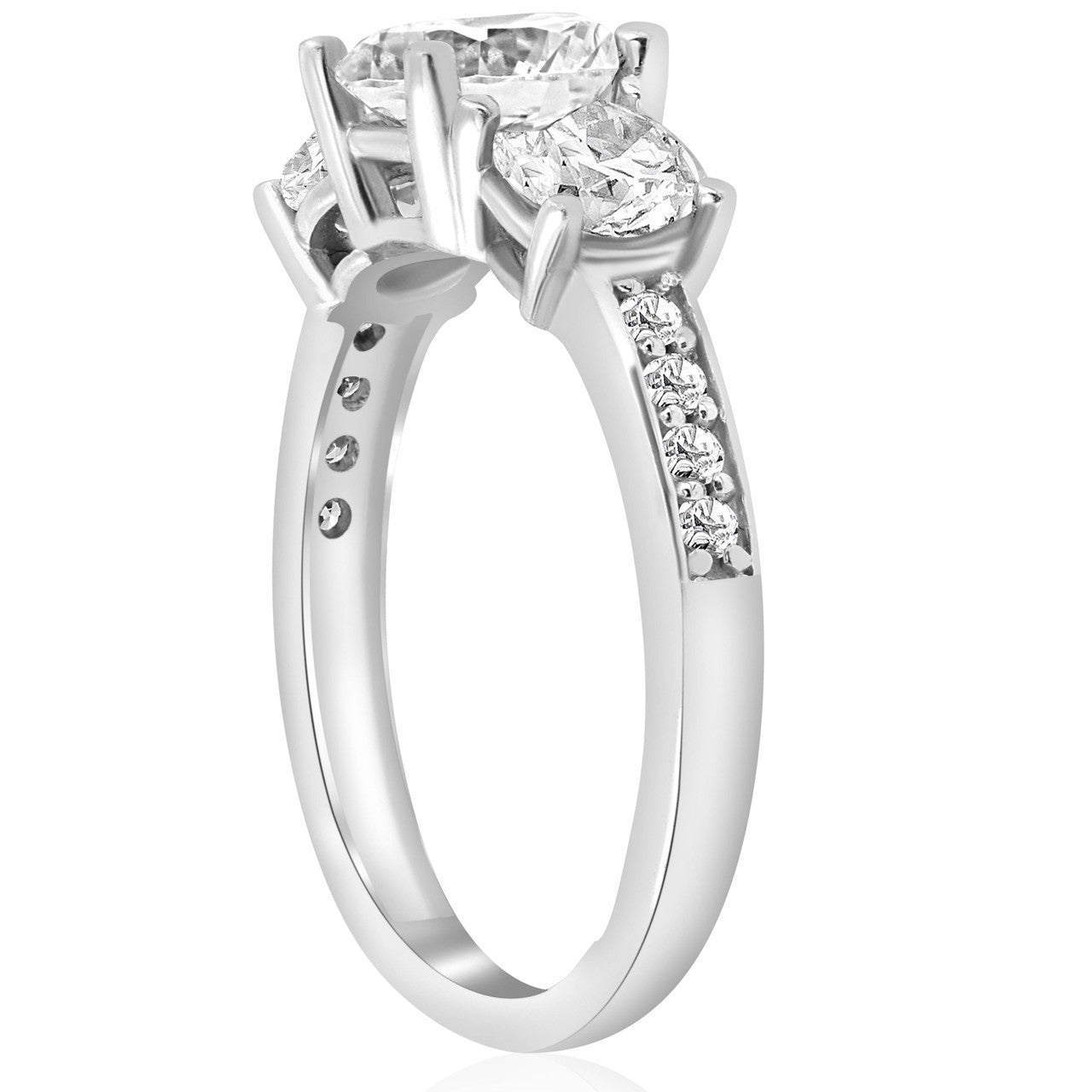 2 Ct TWD Three Stone Diamond Engagement Ring 14k White Gold Anniversary Band